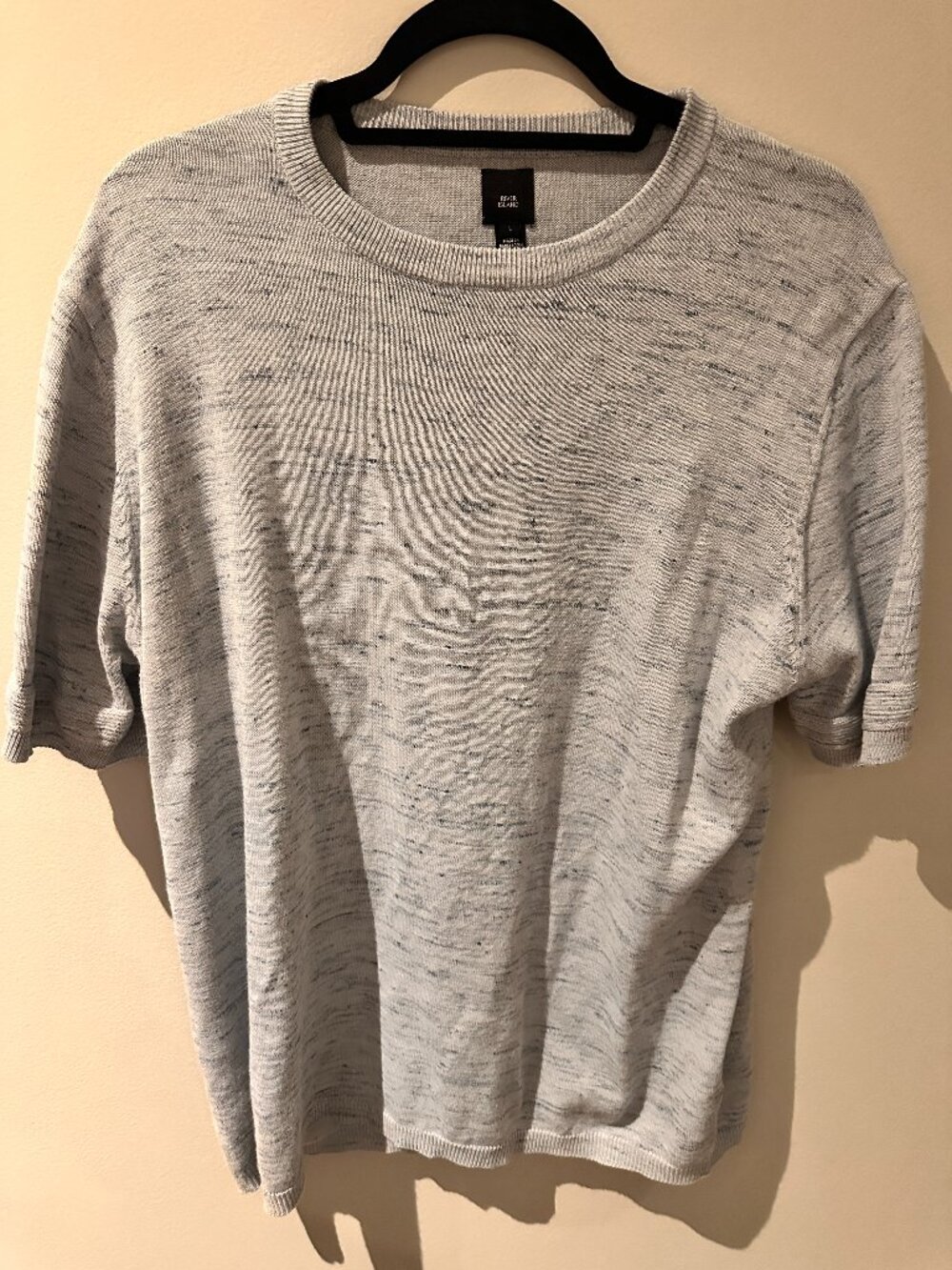 River Island Textured Marled Knit Short Sleeve T-Shirt - Grey - Size Large